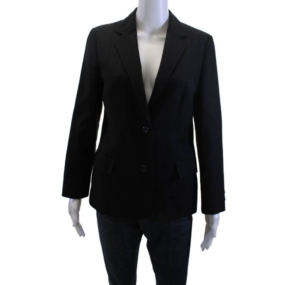 ABS Women Black Polyester Blazer Collared Long Sleeve Button Size M